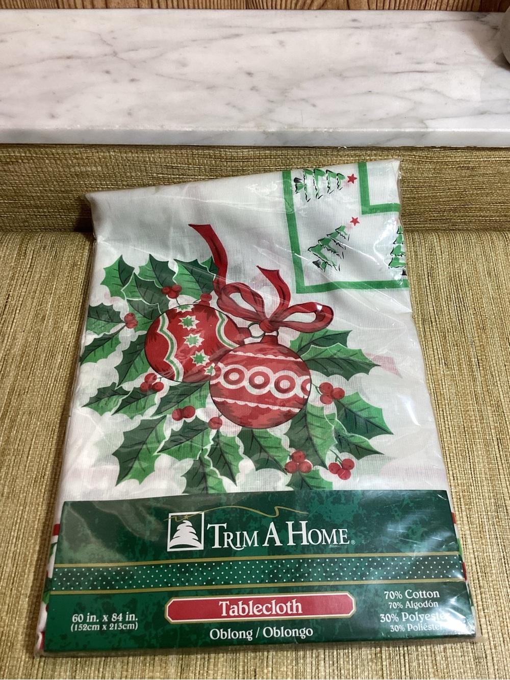 Trim A Home Holiday Tablecloth - Red & Green Holly Ornament Print